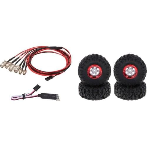 4Pcs Rc Truck Crawlers 100Mm Rubber Tires Tyres & 1Pcs 6 Led Light Kit 2 White 2 Red 2 Blue with 3Ch Lamp Control Panel