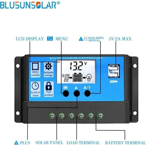 30A/ 12V 24V Auto Solar Charge Controller PWM Controllers LCD Dual USB 5V Output Solar Panel PV Regulator