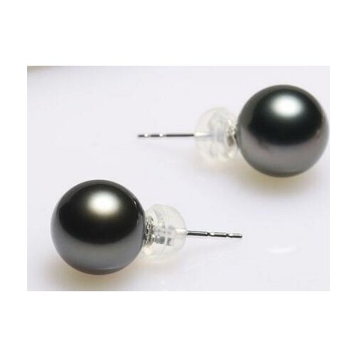 Free shipping luxury Noble jewelry new stunning AAA10-11mm tahitian round black pearl earring