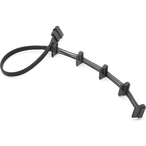 Black Full Sleeved 4Pin IDE Molex to SATA 15Pin Power Supply Adapter Cable