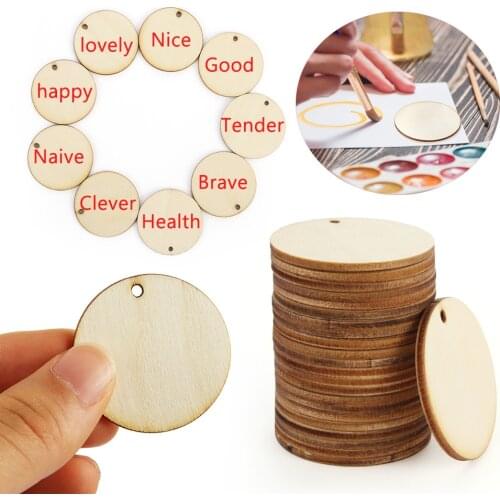 50pcs/lot DIY Handmade Round Shape Wood Piece Hanging Pendant Natural Wooden Ornament Scrapbooking Wood Craft Home Decoration