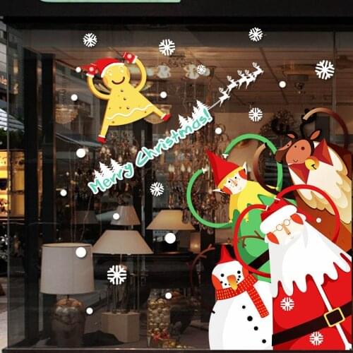 DIY Christmas fawn snowman Santa Stickers Shop Window Glass Decor Merry Christmas Decorations For Home Festival Decals