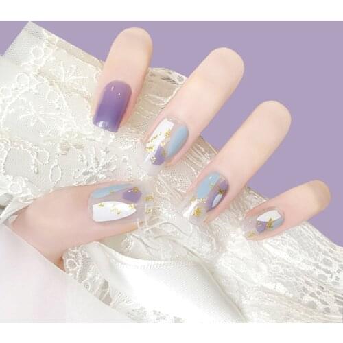 Purple Fake Nails Press on False With Designs Set Full Cover Artificial False Nails With Glue Finger Decoration