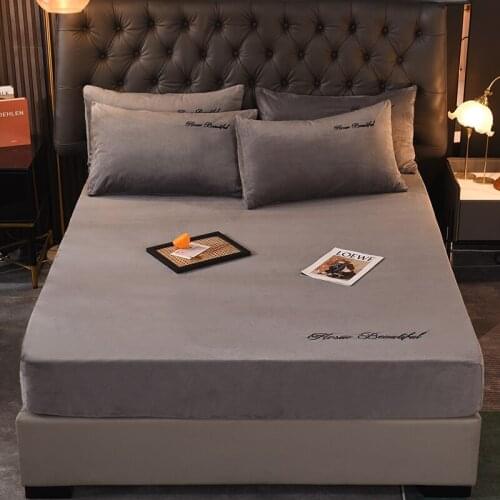 1 Pc Flannel Bed Sheet With Elastic Queen King Size Bedding Gray Solid Color Plain Dyed Thick Warm Fitted Sheets sabanas cama150