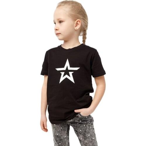 Russia Style T-Shirt Black Star Shirt Summer Childrens Tee Tops Family Outfits Clothes Youth Tshirt Soft Cotton Soft Shirt