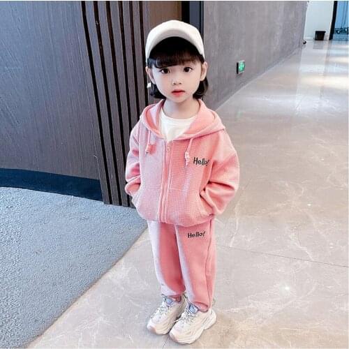 Baby Girls Clothes Set 201 New Autumn Hooded Cardigan Tracksuit 2Pcs Suits Children Embroidery Letters Sportswear Sets
