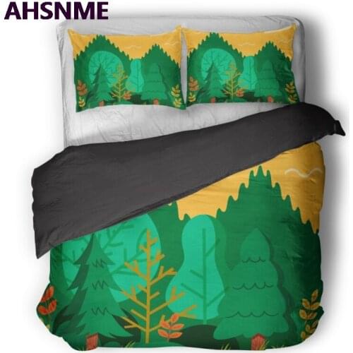 AHSNME Green Summer Forest Quilt cover Set Simple Flat Forest Tree Pattern Polyester King Bedding Set can customize your design