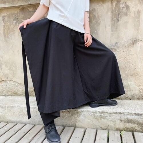 Mens black straight-through Retro plus-size loose-fitting 2020 casual wide-legged Japanese mens Instagram culottes
