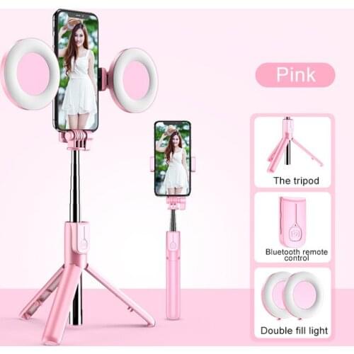 New series mobile phone bluetooth selfie stick tripod with bluetooth remote control dual shooting beauty fill light bracket