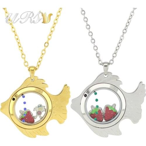 Newest! Fish Shape Magnetic Closure Stainless Steel Czech Crystals Glass Floating Memory Living Locket(locket only, no charms)