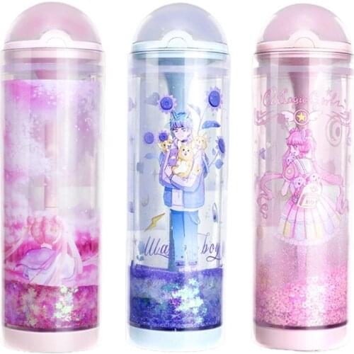 Novelty Quicksand Pencil Case Cylinder Pen Holder with Mini Storage Bin Randomly Cartoon Dolls Birthday Party Supplies