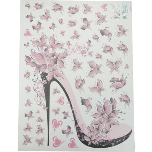 High Heel Shoes Flying Butterflies Flower Wall Sticker Wall Decals Home Decor