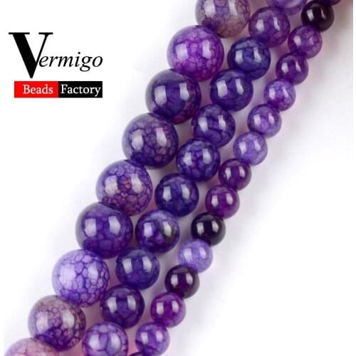 Wholesale Purple Cracked Agates Loose Beads Natural Stone Onyx Beads For Jewelry Making 6 8 10mm Pick Size Diy Bracelet 15"