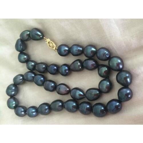 10-11mm baroque tahitian black green pearl necklace 18inch 36"