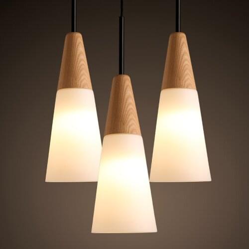 Nordic style Oak Wood Led Pendant lights,Creative Brief White glass lampshade Pendant lamps Living room droplight for Home Ligh