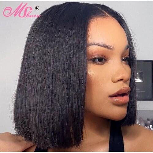 Mshere Straight Short Bob Wig Blunt Cut 2x6 Lace Closure Human Hair Wigs For Black Woman 100% Remy Human Hair Pre-Plucked