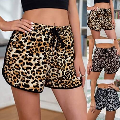 Ropa mujer Summer Sexy Leopard Print Split Wide-leg Shorts Pajamas Womens Casual Drawstring Elastic Waist pockets Short Pants