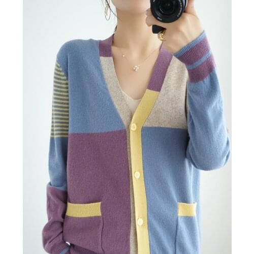 Autumn Spring Women Cardigan Warm Knitted Sweater Jacket Pocket Patchwork Fashion Knit Cardigans Coat Lady Loose Plus Size Tops