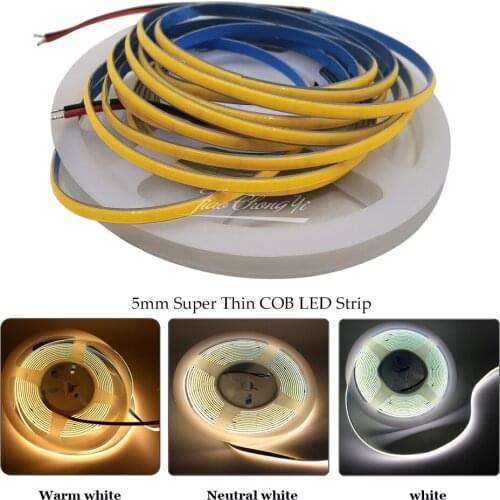 DC12V 5mm Super Thin COB Strip 384LEDs/m Soft Flexible LED Light Bar Warm Cold White for Decor Lighting 3000K 4000K 6000K