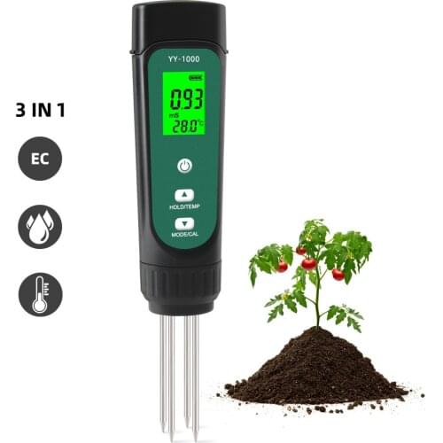High Accuracy 3 in 1 Digital Soil EC Moisture Temperature Meter Humidity Display Screen Tester With Electrode Induction Probes