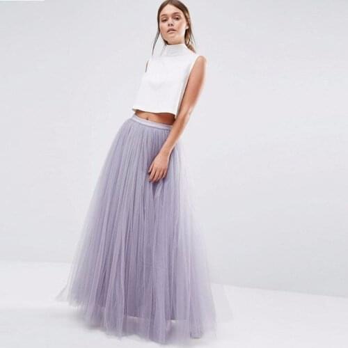 Elelgant Lilac Long Tulle Skirt A Line Floor Length Skirts Womens Lavender Soft Tulle Maxi Skirt Zipper Waist Tutu Saia Longa