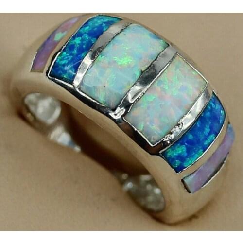 Fleure Esme White blue pink mix opal Engagement wedding rings Jewelry & Accessories for women Rhodium plated R3578 size 6 7 8 9