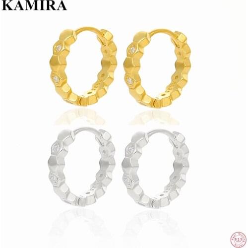 KAMIRA 925 Sterling Silver Classic White Zircon Huggie Stud Earrings for Women Youth Wedding Sweet Elegant Simple Unique Jewelry