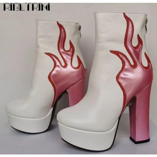 RIBETRINI Fashion High Heels Shoes Hot Sale Party Patchwork Ankle Women Boots Cool Dress Platform Boots