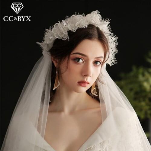 CC Veil Wedding Hair Accessories For Bridal Women Hairband Two Layer 100% Handmade Lace Luxury Marriage Accessories Veils V647