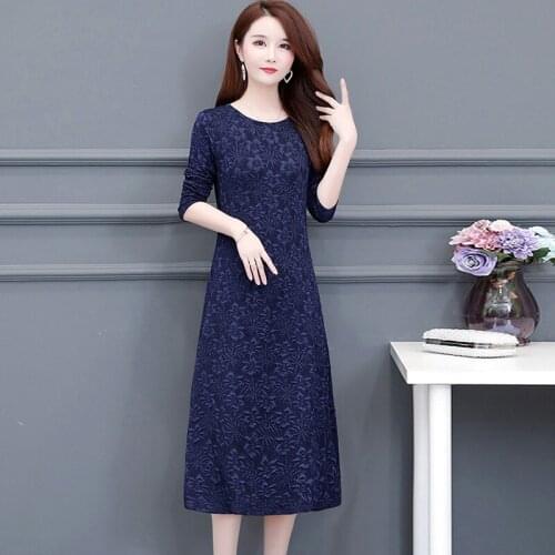 Womens Dress Floral Printed Female Elegant Temperament Casual Long Sleeve O Neck Party Dresses Women Korean Casual Vestido 2021