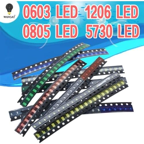 100pcs=5colors x 20pcs 5050 5730 1210 1206 0805 0603 LED Diode Assortment SMD LED Diode Kit Green/ RED / White / Blue / Yellow