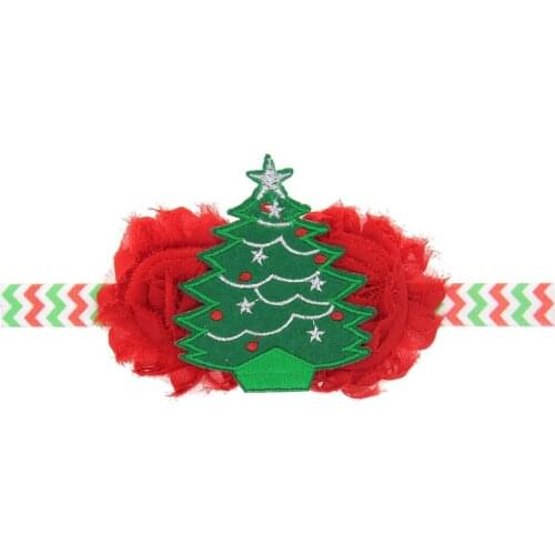 11.5cm 4.5" Christmas tree chiffon bow printed elastic FOE headband for Christmas wholesale
