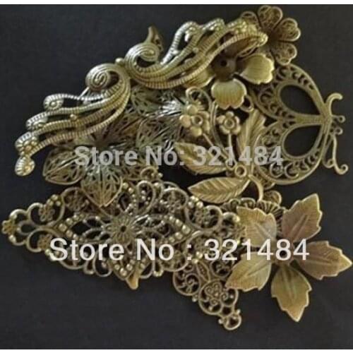200piece mixed size and mixed shape Antique Bronze Filigree Wrap Flower Beads Jewelry DIY Findings Accessories