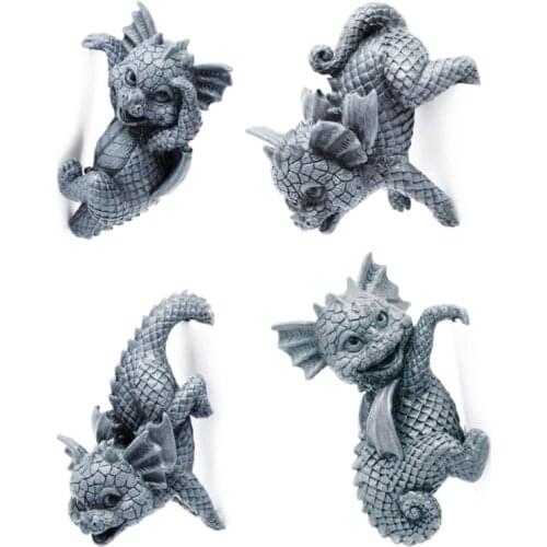 4 Pcs 3D Garden Dragon Statues Dinosaur Sculpture Figurine Flower Pot Pendant K0AB