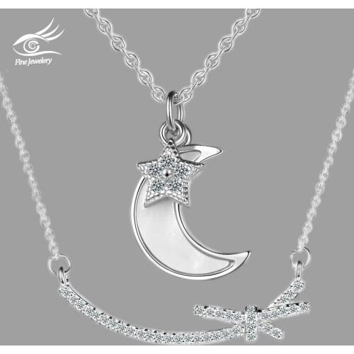 925 Sterling Chain Womens Cubic Zirconia Star Moon Pendant Necklace Charming Clavicle Necklaces Christmas Birthday Jewelry Gift