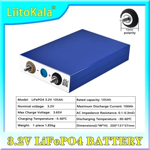 LiitoKala 3.2V 100Ah 105Ah Lifepo4 CELL 3C 300A Discharge For DIY 12V 24V 36V 48V 400Ah Battery Pack Boat Scooter Caravan