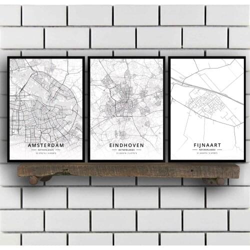 Amsterdam Eindhoven Fijnaart Leiden Rotterdam The Hague Netherlands Map Poster