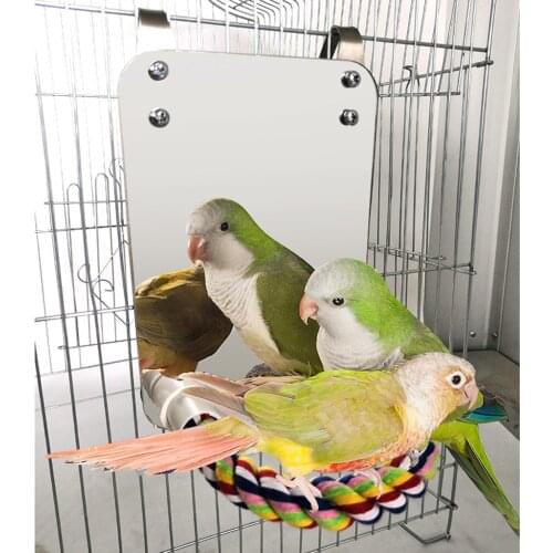 Bird Large Mirror & Rope Perch Cage Toy for Parrot Parakeet Macaws Finches Small Parakeet Rope Stand