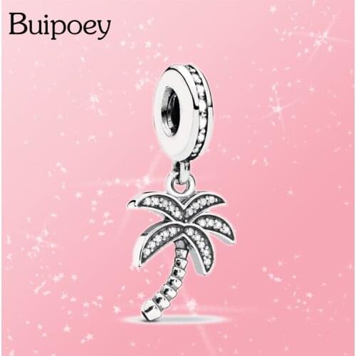 Buipoey 2Pcs Shiny Silver Color Palm Tree Dangle Charm Fit Brands Bracelet & Necklace Original Summer Style Jewelry Accessory