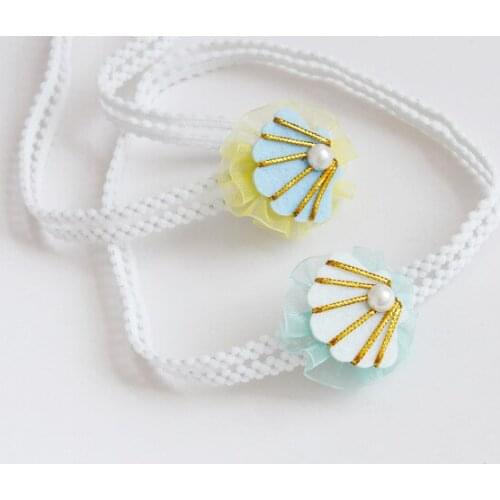 Boutique 12pcs Fashion Cute Glitter Felt Pearl Shell Girls Hairbands Solid Kawaii Lace Sea Shell Headbands Headwear Accessories