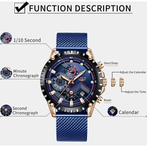LIGE 2019 New Mens Watches Sport Chronograph Top Brand Luxury Waterproof Fashion Watch Quartz Watch Men relogio masculino Hot