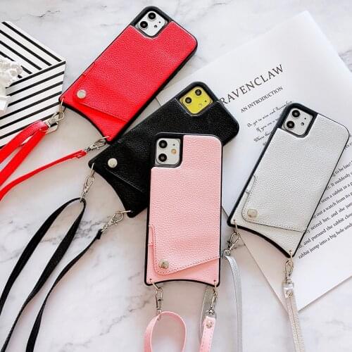 Wallet strap phone cases for iphone 12 11 mini se2020 7 8 plus xs max xr cover luxury leather card shoulder lanyard