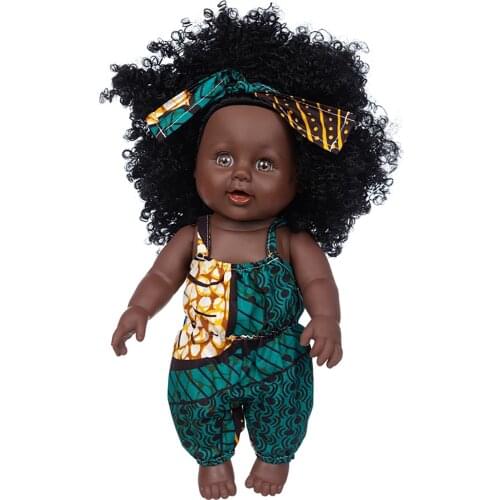 Black African Black Baby Dolls Lifelike Explosion Head Cute Toy Curly Black 35cm Vinyl Baby Kids Toy Christmas Best Gifts Doll