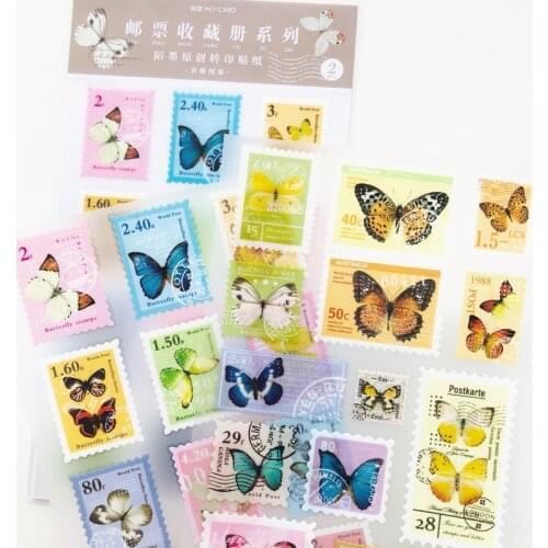 8 Style Choose 2 Sheets /Pack Vintage Butterfly Planets Building Stamp Collection Album Hand Account Decorative Stickers