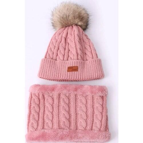 Childrens Winter Pompom Hat Unisex Kids Kintted Beanie Hat Plush Bib Scarf Fashion Warm High Quality Caps