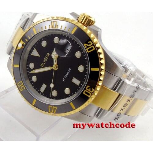 40mm Bliger black dial ceramic bezel date automatic movement mens watch B122