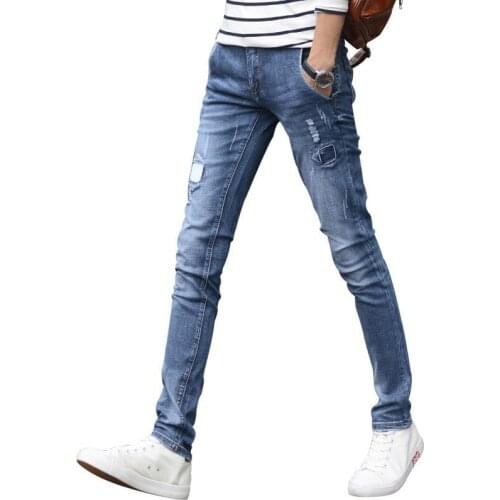 Denim Jeans mens autumn 2020 Fashion street Denim mens casual Korean small feet light-color brand long teenagers pencil pants