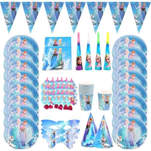 Hot Frozen Disposable Tableware Paper Plate Cup Banners Kids Girls Happy Birthday Party Decoration Baby Shower Supplies