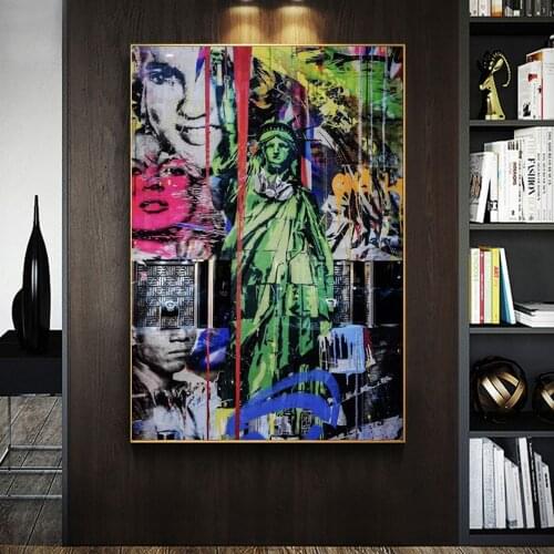 Graffiti Art Statue of Liberty Oil Canvas Paintings On The Wall Posters And Prints Wall Pictures For Living Room Home Wall Decor