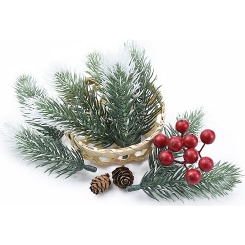 10pcs artificial plants Plastic pine needles snowflake fake flowers for scrapbooking christmas decorations for home diy gift box